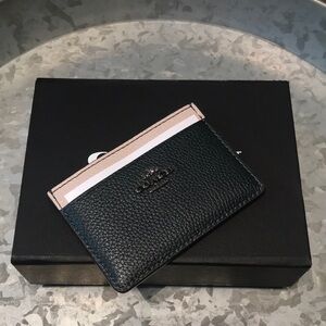 NWT Coach Dark Forest Green and Beige Baby Pink Card Holder ID Case Slim Wallet